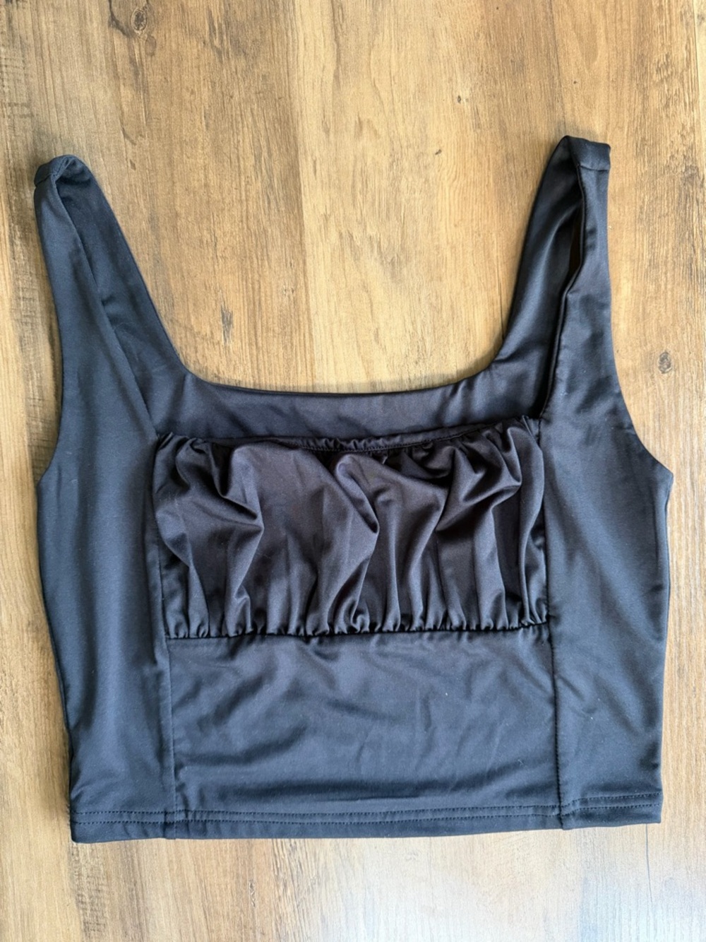 Black Ruched Square-Neck Crop Tank Top